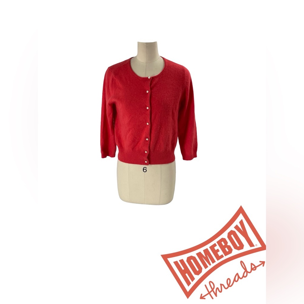 White + Warren Red Cardigan Sweater